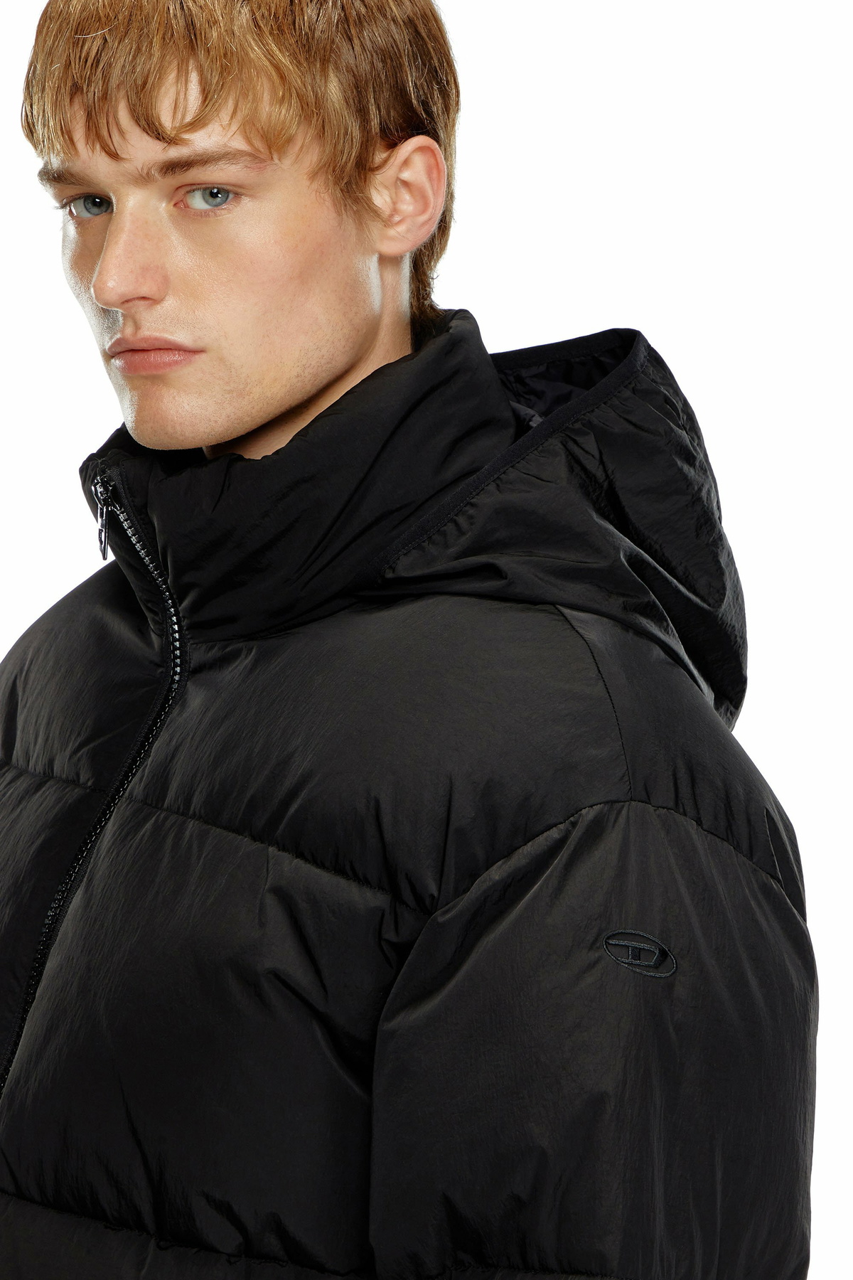 Diesel Hooded down jacket in wrinkled nylon - Winter Jackets