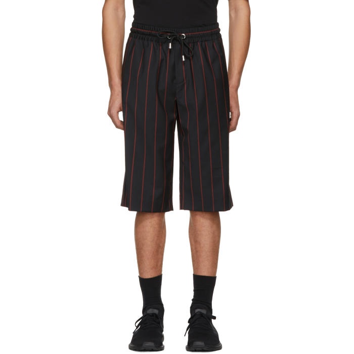 Photo: Versus Black and Red Wool Striped Shorts