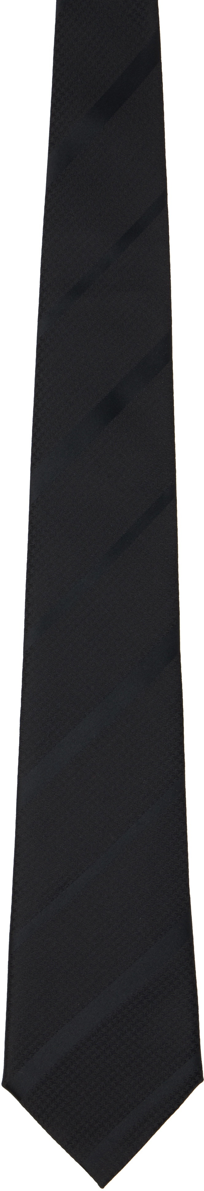 Comme des Garçons Homme Deux Black Silk Houndstooth Stripe Tie