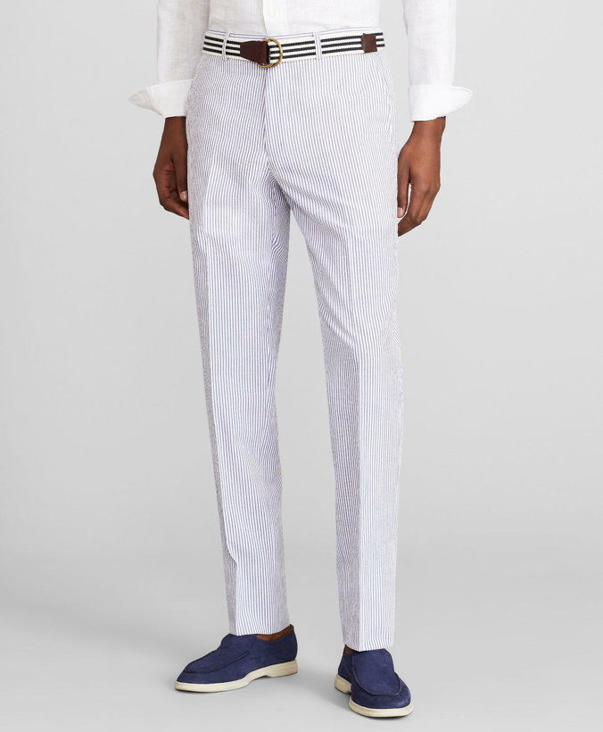 Photo: Brooks Brothers Men's Milano Fit Stripe Seersucker Trousers | Blue/White