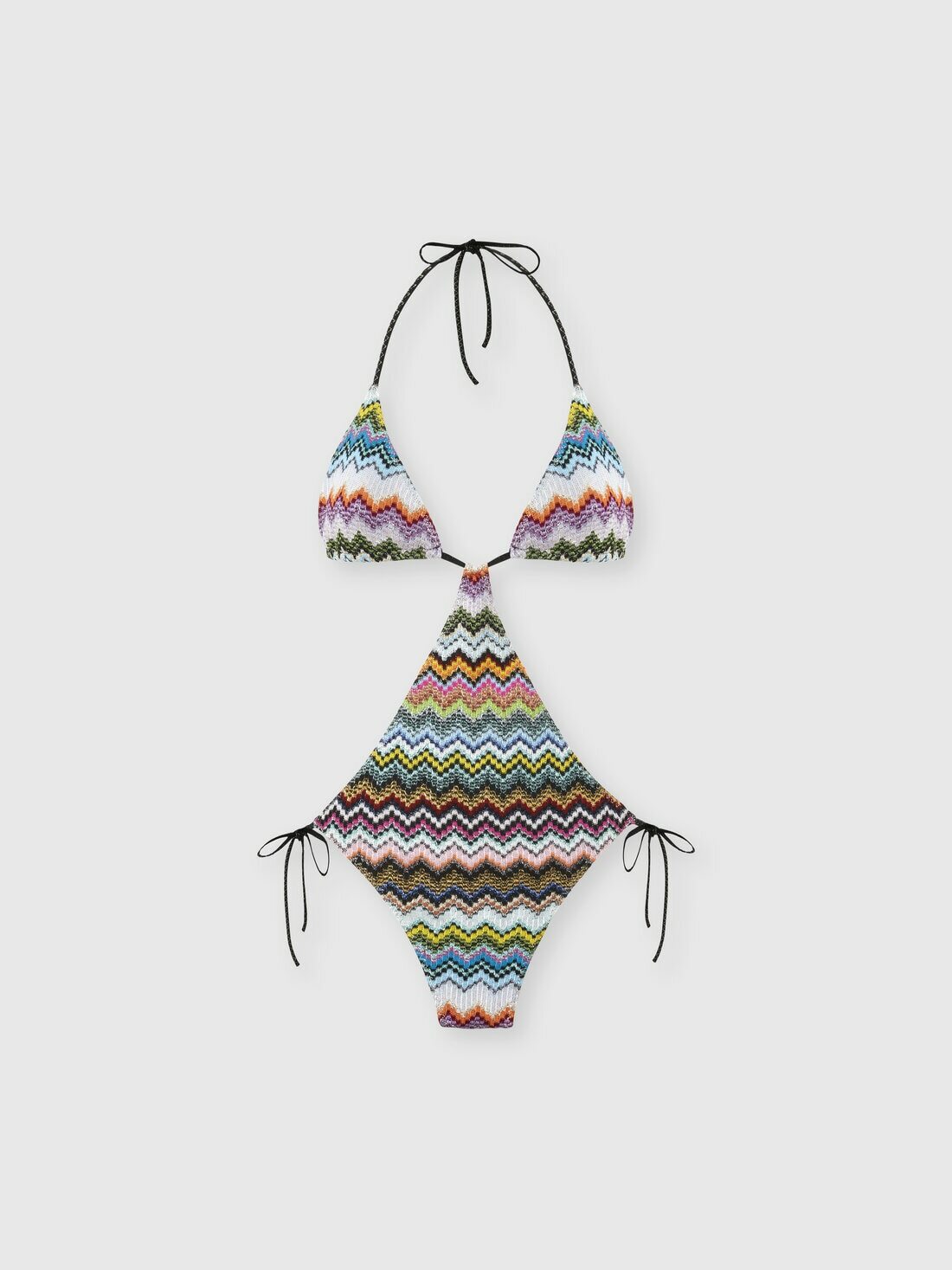Missoni - Trikini in lamé viscose with pixel-effect zigzag pattern, Women, Black & Multicoloured