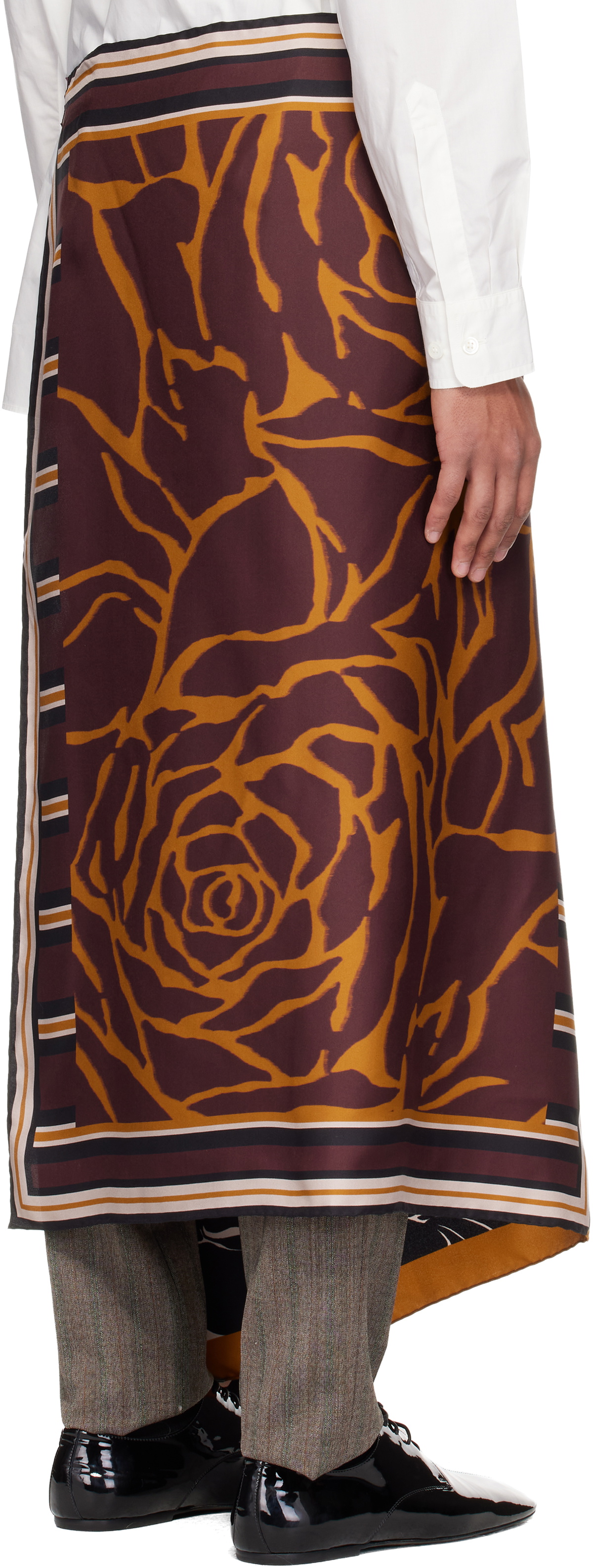 Dries Van Noten Orange & Burgundy Long Wrap Scarf Skirt