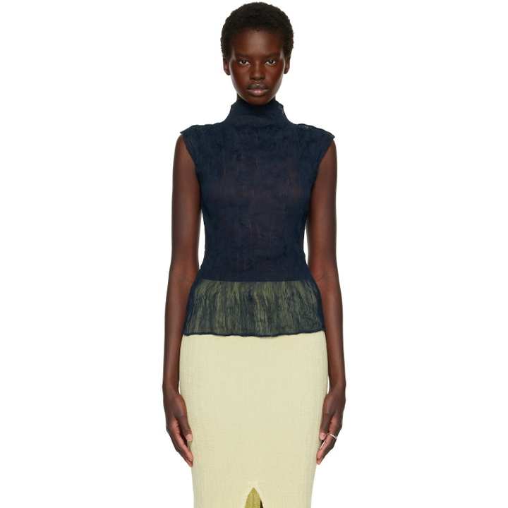 Photo: ISSEY MIYAKE Navy Chiffon Twist 1 Top