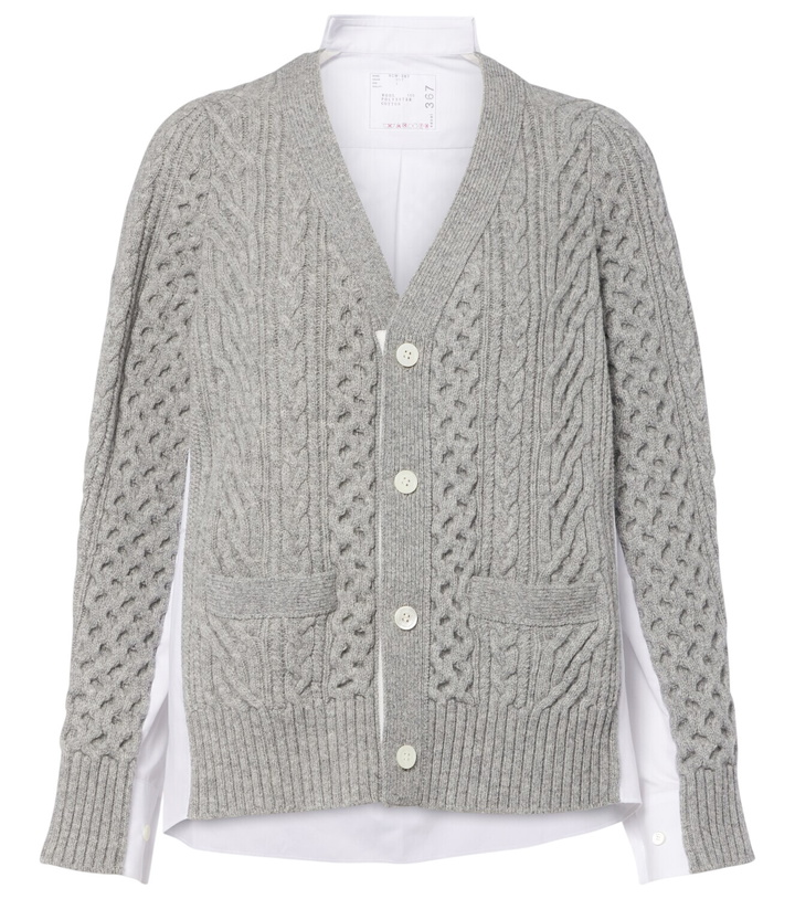 Photo: Sacai Cable-knit wool and poplin cardigan