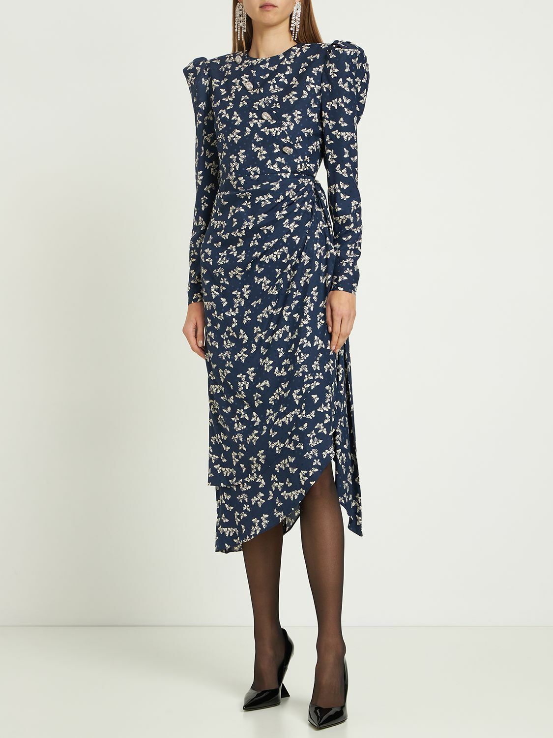 ALESSANDRA RICH Butterfly Printed Jacquard Crepe Dress