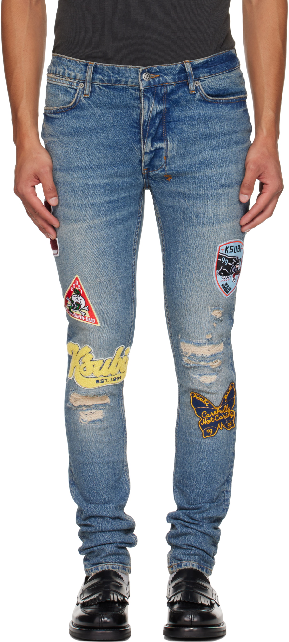Ksubi Blue Van Winkle Rodeo Patched Jeans