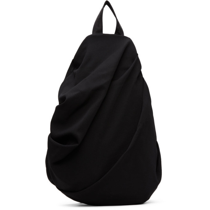 Yohji Yamamoto Black Wool and Leather Shirring Backpack Yohji Yamamoto