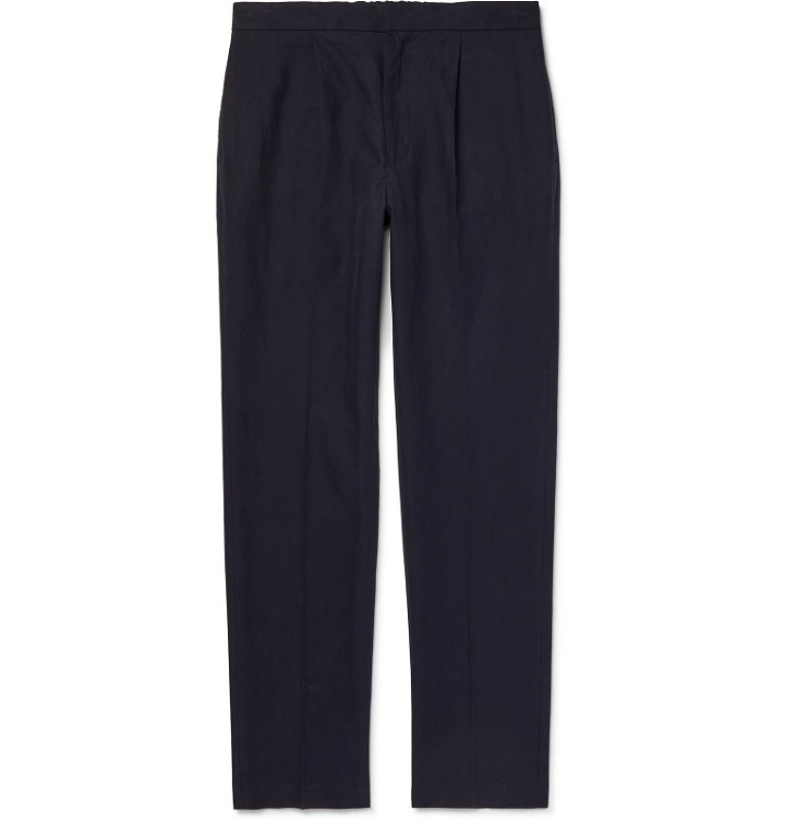 Photo: Camoshita - Easy Silk Cotton and Linen-Blend Trousers - Blue