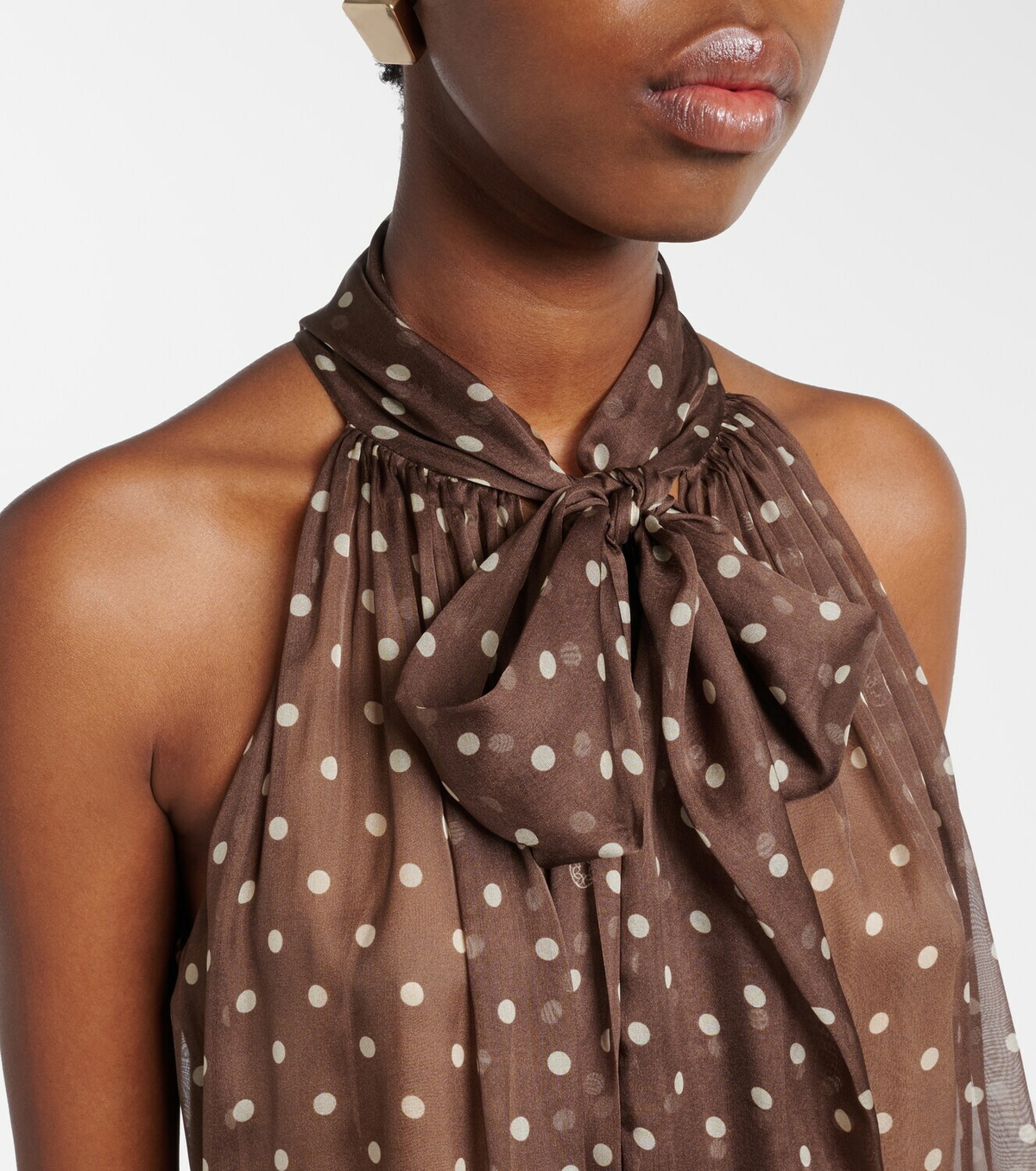 Elie Saab Polka-dot tie-neck silk chiffon top