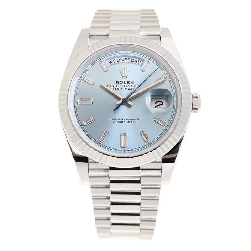 Rolex Day-Date 40 Ice-Blue Baguette Dial Mens Platinum President Watch M228236-0006