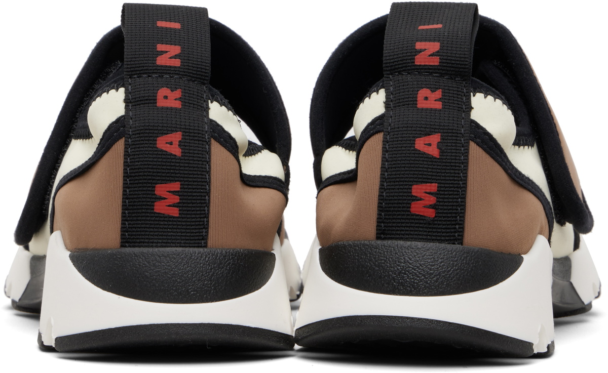 Marni White & Brown Lyrca Mary Jane Running Sneakers