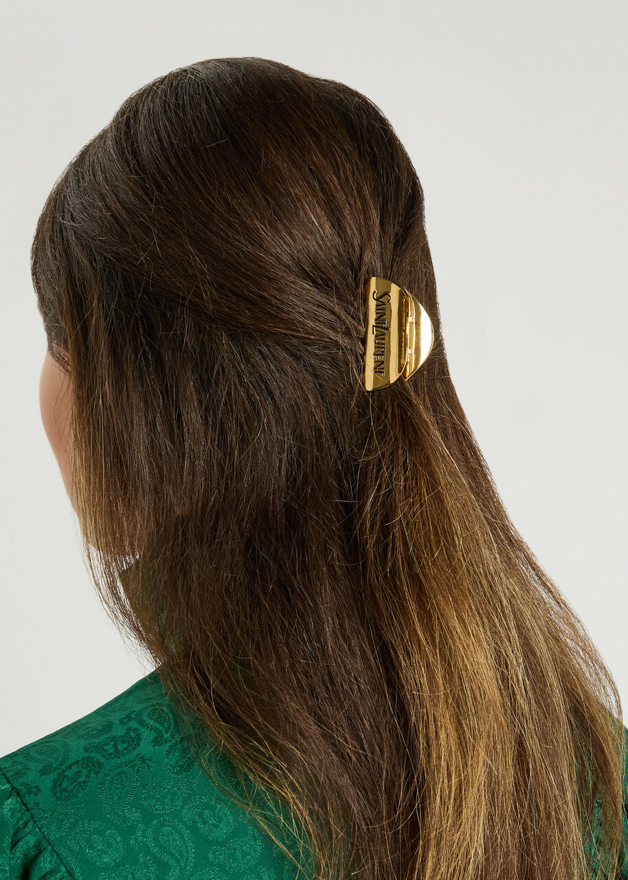 Saint Laurent Logo-engraved Brass Hair Clip - Gold - One Size