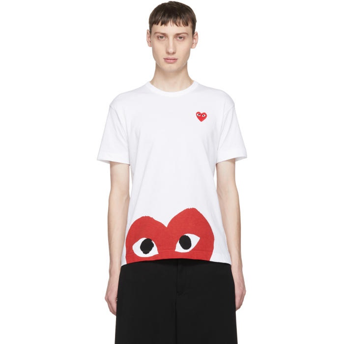 Photo: Comme des GarÃ§ons Play White and Red Half Heart T-Shirt