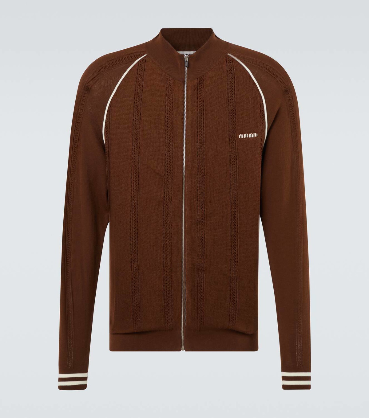 Miu Miu Logo cotton-blend zip-up cardigan Miu Miu