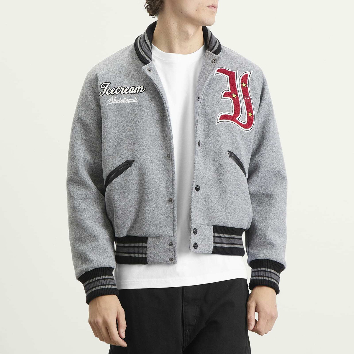 ICECREAM Men's Mascot Varsity Jacket in Grey
