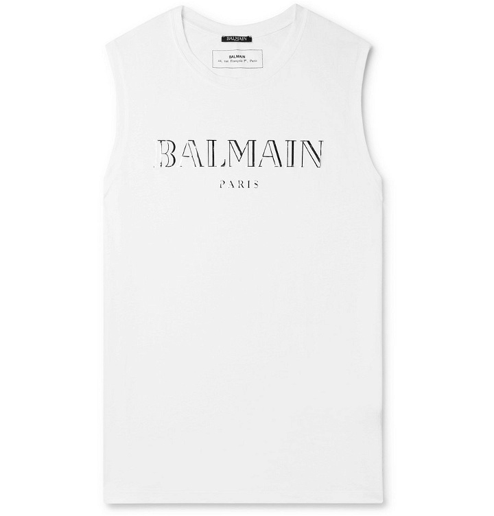 Photo: Balmain - Metallic Logo-Print Cotton-Jersey Tank Top - Men - White