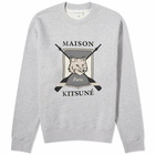 Maison Kitsuné Men's College Fox Printed Comfort Crew Sweat in Light Grey Melange