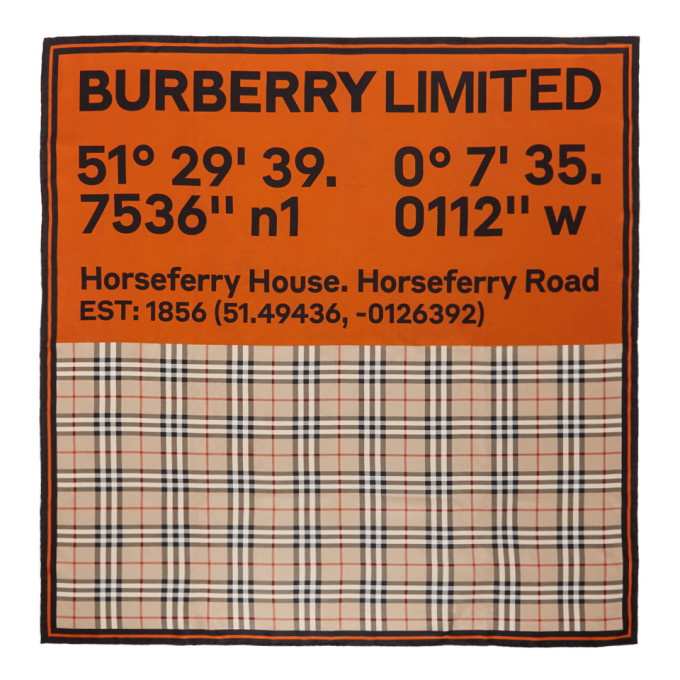 Photo: Burberry Beige and Orange Silk Double Print Logo Scarf