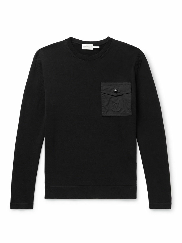 Photo: Moncler - Logo-Appliquéd Twill-Trimmed Cotton Sweater - Black