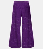 Valentino Embroidered wide-leg cotton-blend pants