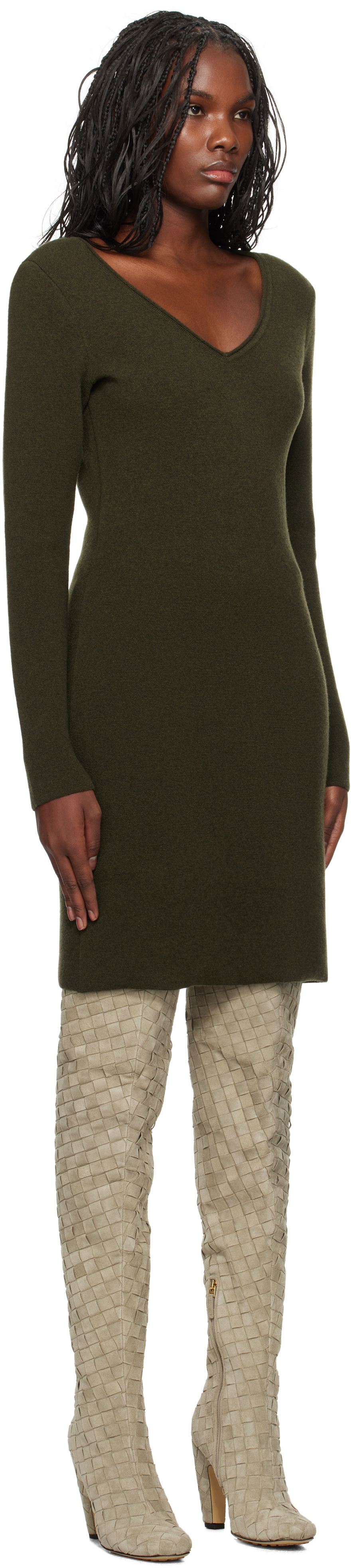 Ferragamo Khaki Knitted Minidress