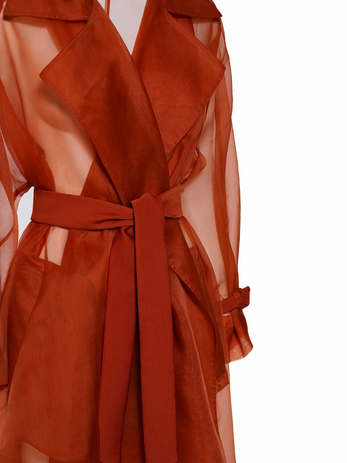MAX MARA Rauche Belted Silk Organza Trench Coat