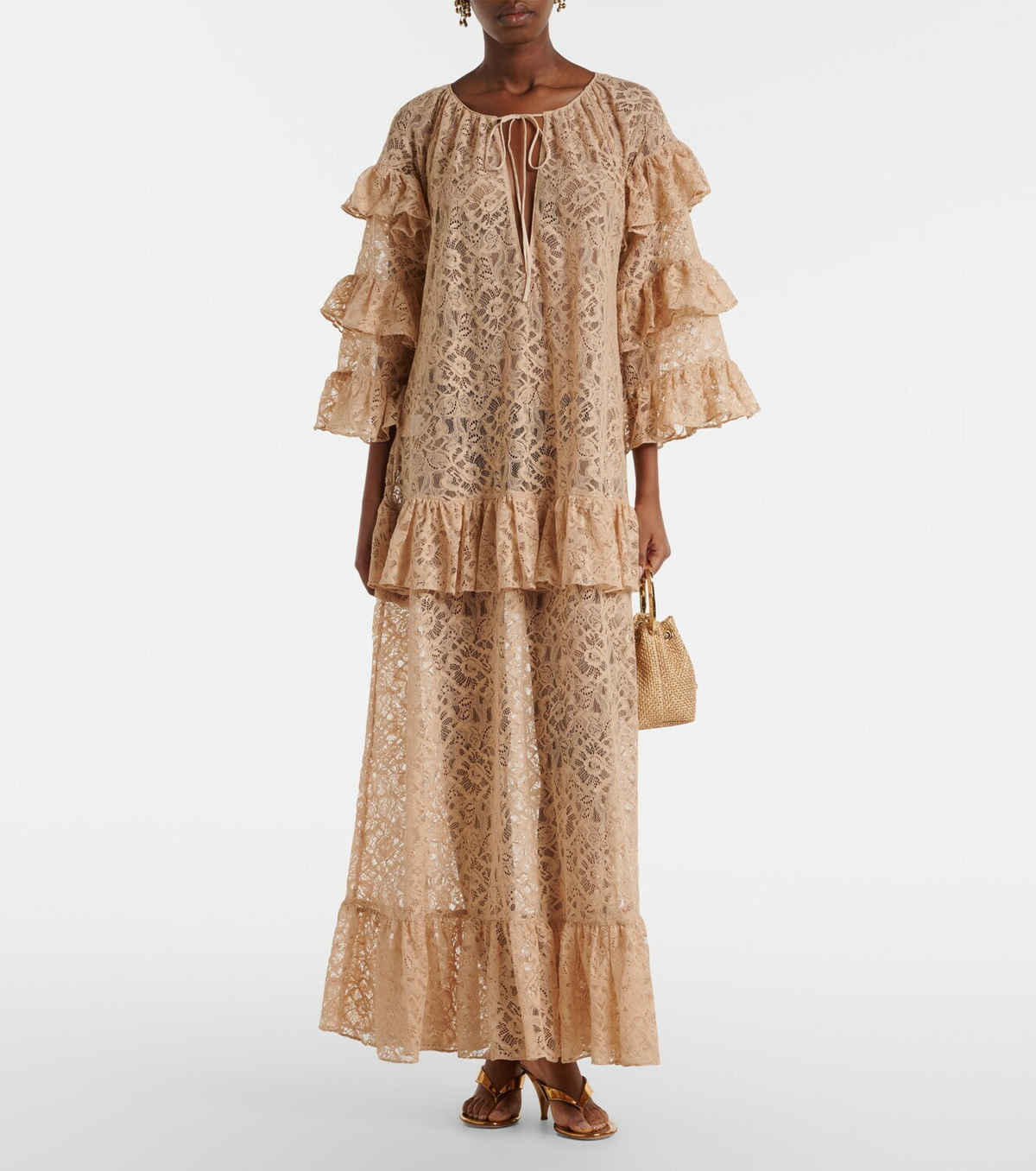 Adriana Degreas Ruffled lace maxi dress