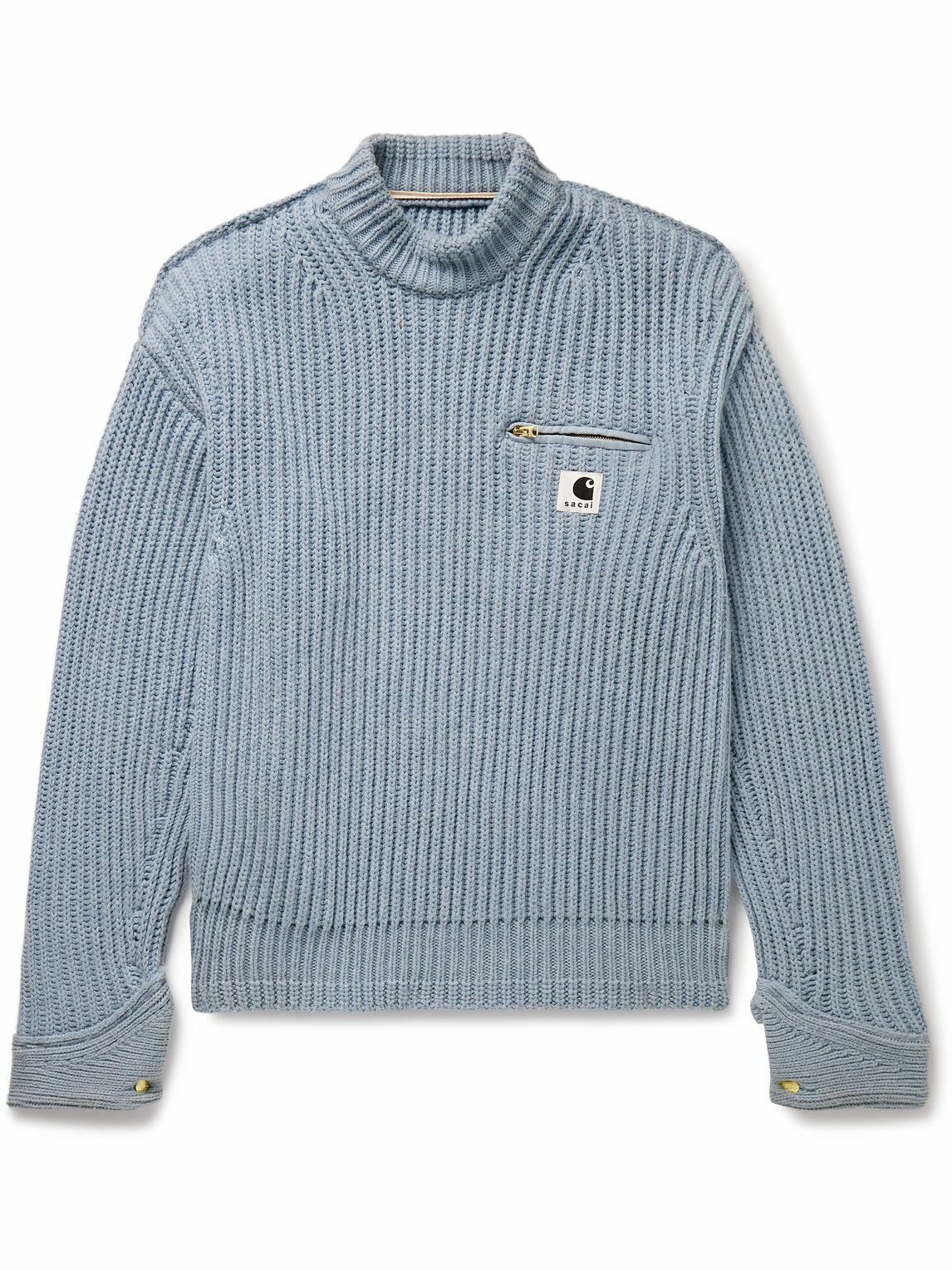 Sacai - Carhartt WIP Detroit Ribbed Wool and Nylon-Blend Sweater - Blue ...