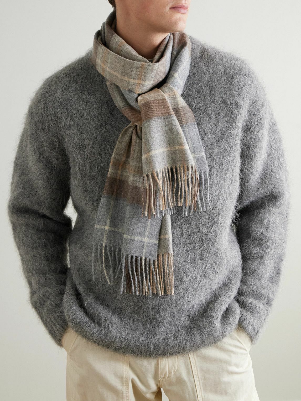 Johnstons of Elgin - Fringed Checked Cashmere Scarf