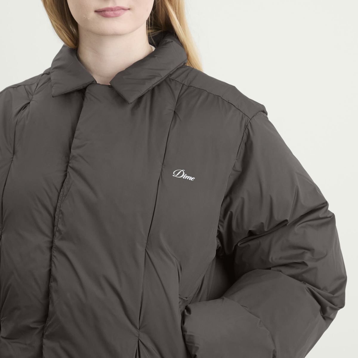 Dime Women's Pleated Puffer Jacket in Charcoal