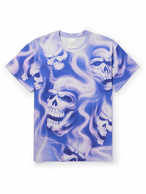 Photo: Stockholm Surfboard Club - Alko Skull Printed Organic Cotton-Jersey T-Shirt - Blue