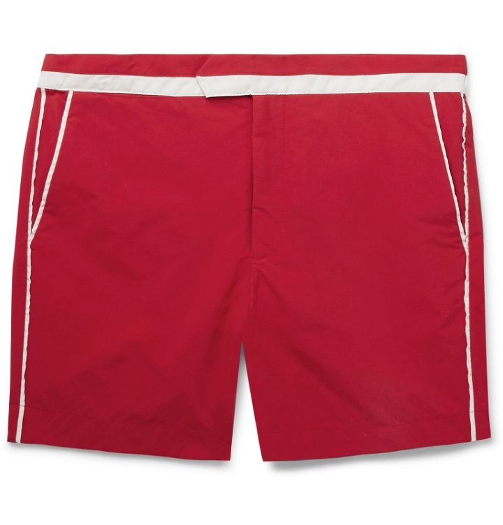 Photo: Odyssee - Vallauris Slim-Fit Short-Length Piped Swim Shorts - Red