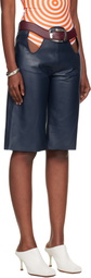 Jean Paul Gaultier Navy 'The Cut-Out Bermuda' Leather Shorts