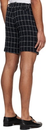 Anna Sui Navy Windowpane Tweed Shorts