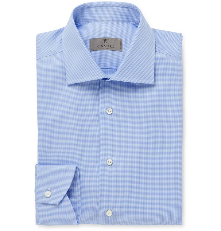 Photo: Canali - Cutaway-Collar Houndstooth Cotton Shirt - Blue