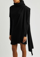 Saint Laurent Women's Black Draped Hooded Wool Mini Dress Size (UK8-10/S), Cape-Effect & High-Neck
