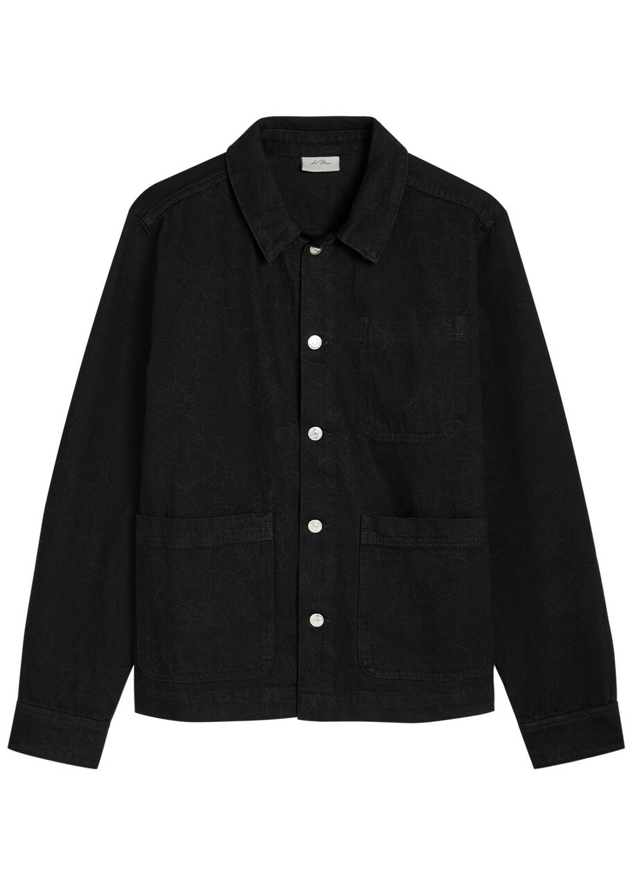 Les Deux Layton Subtle Flower Print Denim Jacket Black