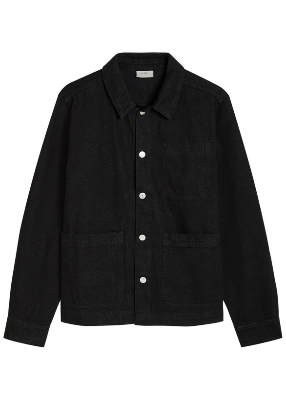 Photo: Les Deux Layton Subtle Flower Print Denim Jacket Black