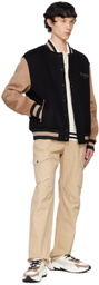 Balmain Black & Tan Two-Tone Varsity Bomber Jacket
