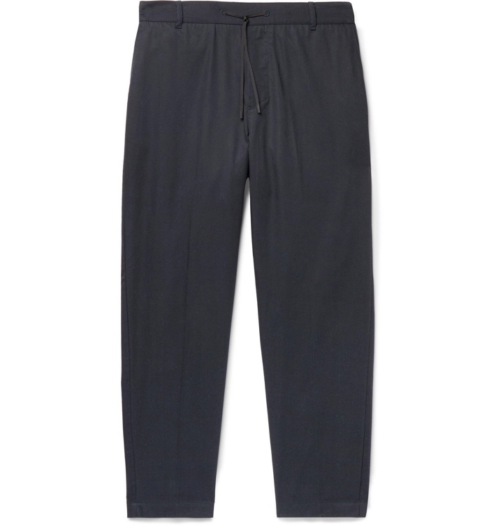 Photo: Maison Kitsuné - City Tapered Cropped Cotton-Twill Drawstring Trousers - Blue