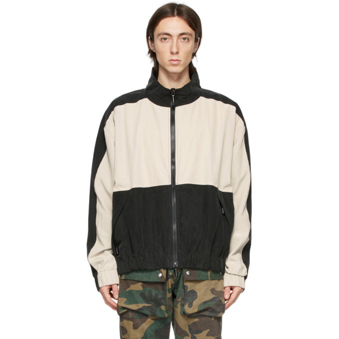 Photo: Rhude Beige and Black Vintage Logo Windbreaker