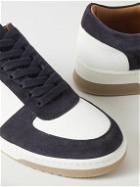 Mr P. - Atticus Suede and Pebble-Grain Leather Sneakers - Blue