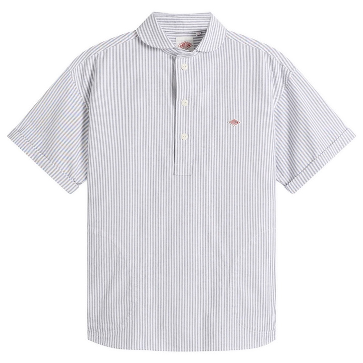 Photo: Danton Men's Round Collar Pull Over Shirt in Navy/White Stripe