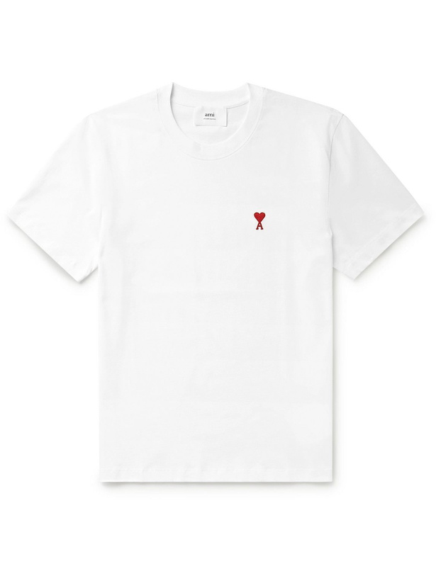 Photo: AMI PARIS - Logo-Embroidered Cotton-Jersey T-Shirt - White