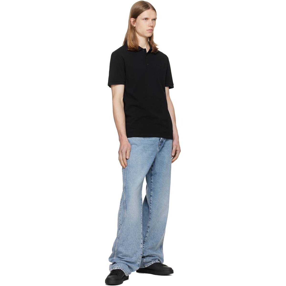 BALMAIN Black Small Vintage Embroidered Polo