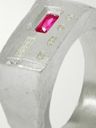The Ouze - Sterling Silver Laboratory-Grown Ruby Signet Ring - Silver