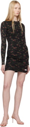 Alexander Wang Black Floral-Print Ribbed Cotton Minidress