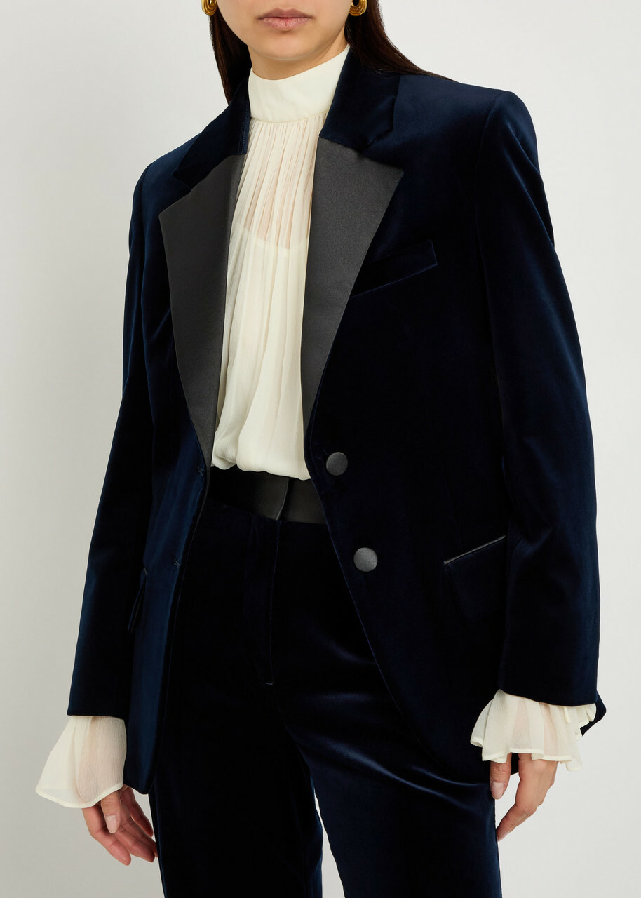 Victoria Beckham Satin-trim Velvet Blazer Navy