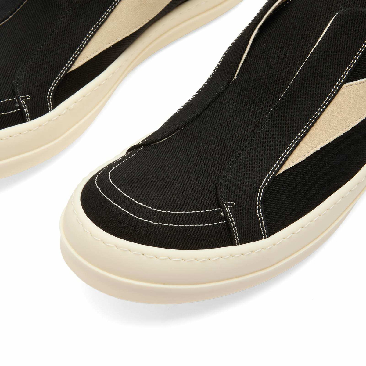 Rick Owens DRKSHDW Men's Slip On Vintage Sneaks in Black/Milk/Milk Rick Owens DRKSHDW Men's Slip On Vintage Sneaks in Black/Milk/Milk