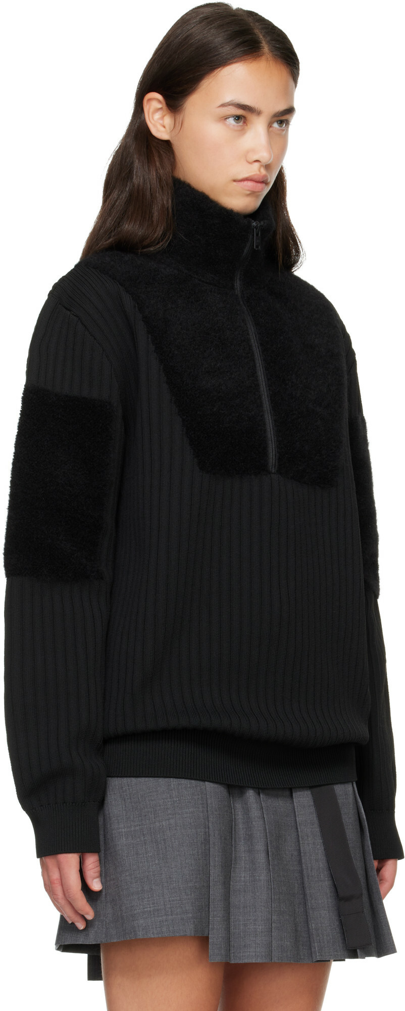 Y-3 Black Knitted Panel Blocked Half Zip Sweater